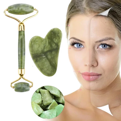 Ásvány arc-és Gua sha masszírozó ZÖLD JÁDE, ayurveda