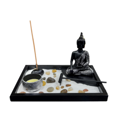 Zen kert fekete-ezüst Buddhával