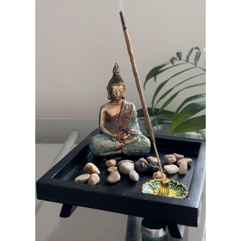 Meditációs tálca füstölővel kék