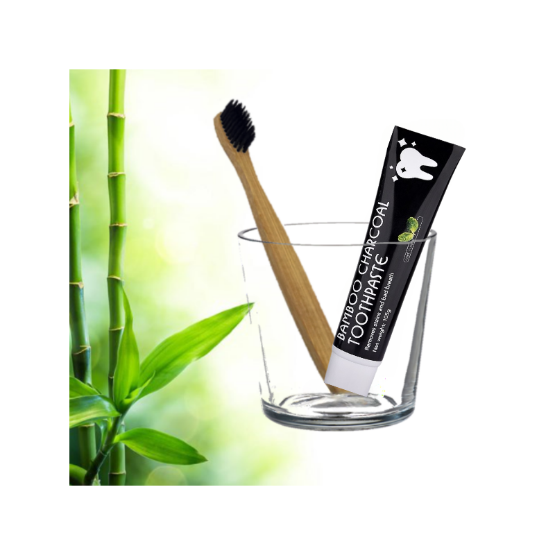 Bambusz faszén fogkefe és fogkrém csomag