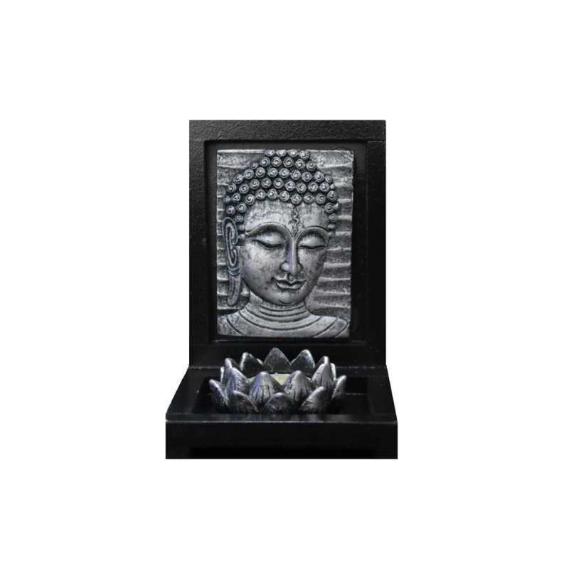Ezüst Buddha mécsestartó lótusszal