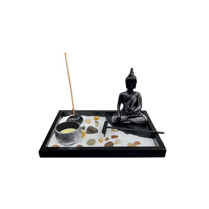 Zen kert fekete-ezüst Buddhával