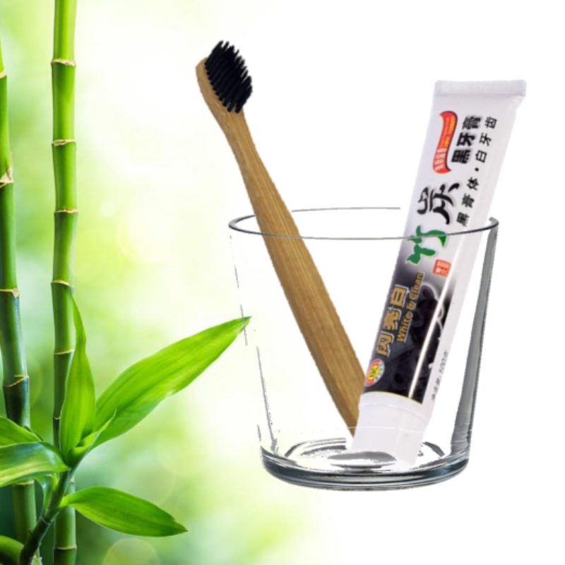 Bambusz faszén fogkefe és fogkrém csomag